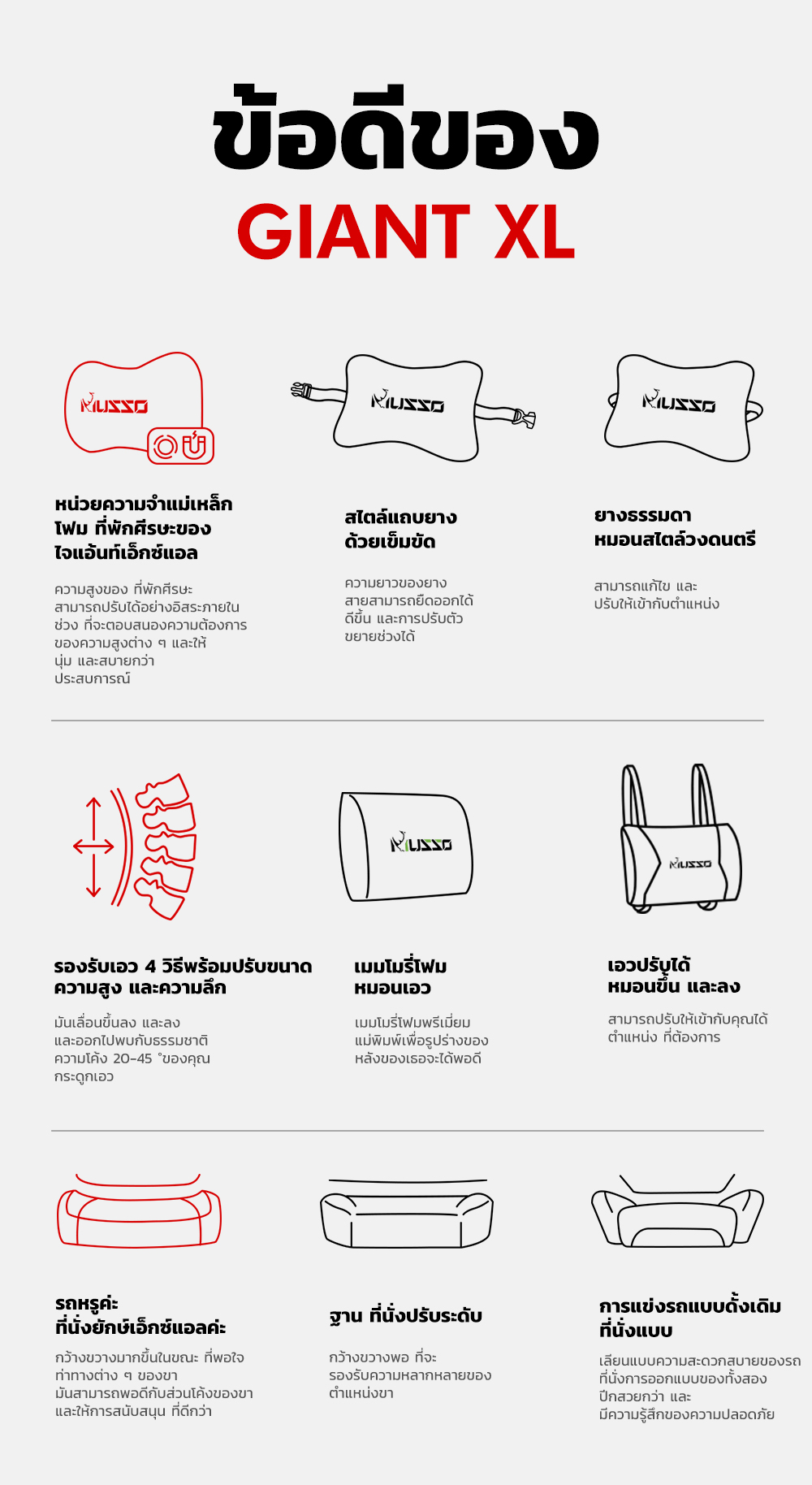 MUSSO รุ่น GIANT XL เก้าอี้สีดำ เก้าอี้สีเทา เก้าอี้เกมมิ่ง 4D ที่พักแขน ปรับได้ เมมโมรี่โฟม พนักพิงศีรษะ และหมอนรองเอว เก้าอี้สํานักงาน เก้าอี้เบาะผ้า