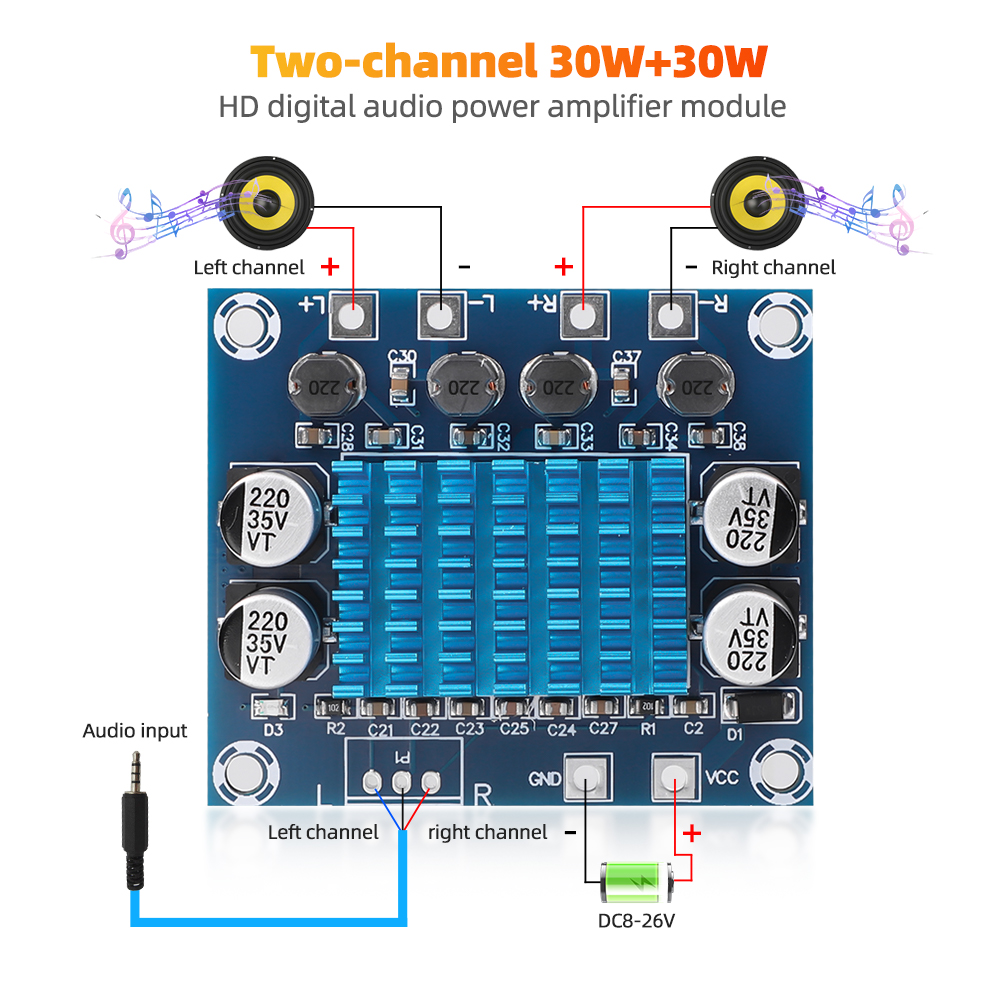 บอร์ดขยายเสียงสเตอริโอดิจิทัล 120W Dual DC12-26V CS8673 DIY 240W 2 ชิ้น ...