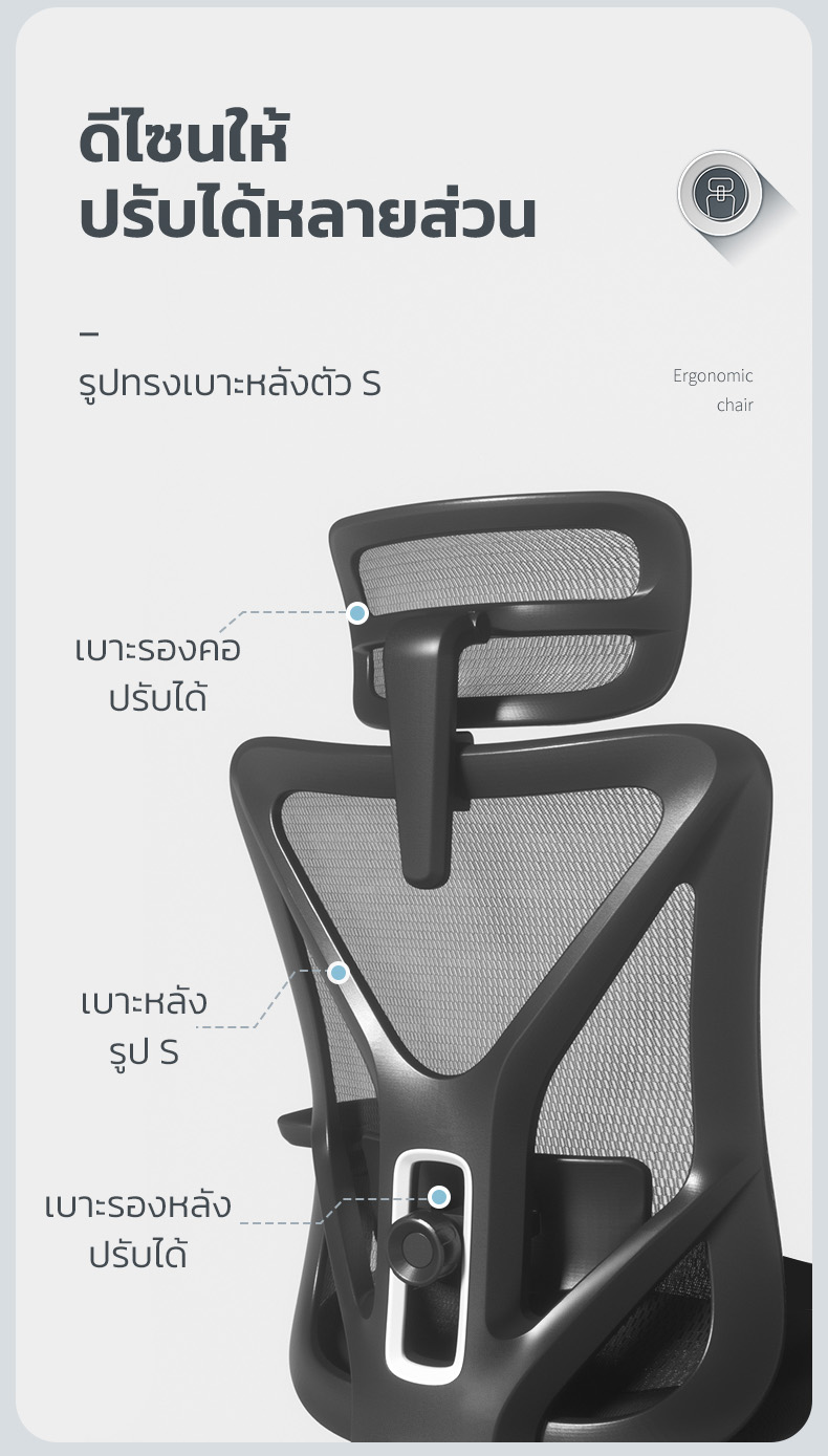 Deli เก้าอี้ทำงานเพื่อสุขภาพ นุ่มสบาย ตามหลักสรีระศาสตร์ Ergonomic ระบายอากาศดีเยี่ยม เก้าอี้สีดำ เก้าอี้สำนักงาน เก้าอี้เพื่อสุขภาพ พนักพิงปรับเอนได้ มีที่พักขา รองรับทุกสรีระ Office Chair