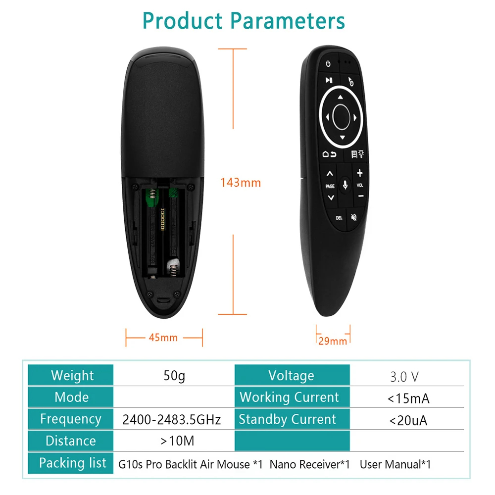 G10S/G10S PRO Air Mouse Voice รีโมทคอนโทรล 2.4G ไร้สาย IR การเรียนรู้ ...