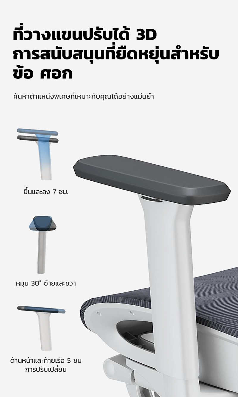 MUSSO รุ่น E600 เก้าอี้สีดำ เก้าอี้สีเทา เก้าอี้สำนักงานตามหลักสรีรศาสตร์ ที่วางแขน 3D พนักพิงศีรษะปรับได้พร้อมสนับสนุนเอวปรับได้เก้าอี้สำนักงานตามหลักสรี