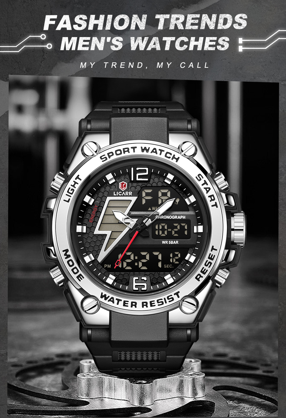 Licarr ของแท้ นาฬิกาข้อมือดิจิทัล จับเวลา แสดงวันที่ กันน้ํา สไตล์ทหาร ...