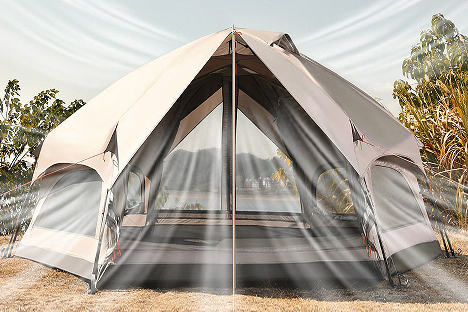 Mountainhiker เต็นท์ตั้งแคมป์ MG Hexagon Tent คนกันฝนและแดดเต็นท์เห็ด ของแท้ เห็ดสำหรับครอบครัว 6-8