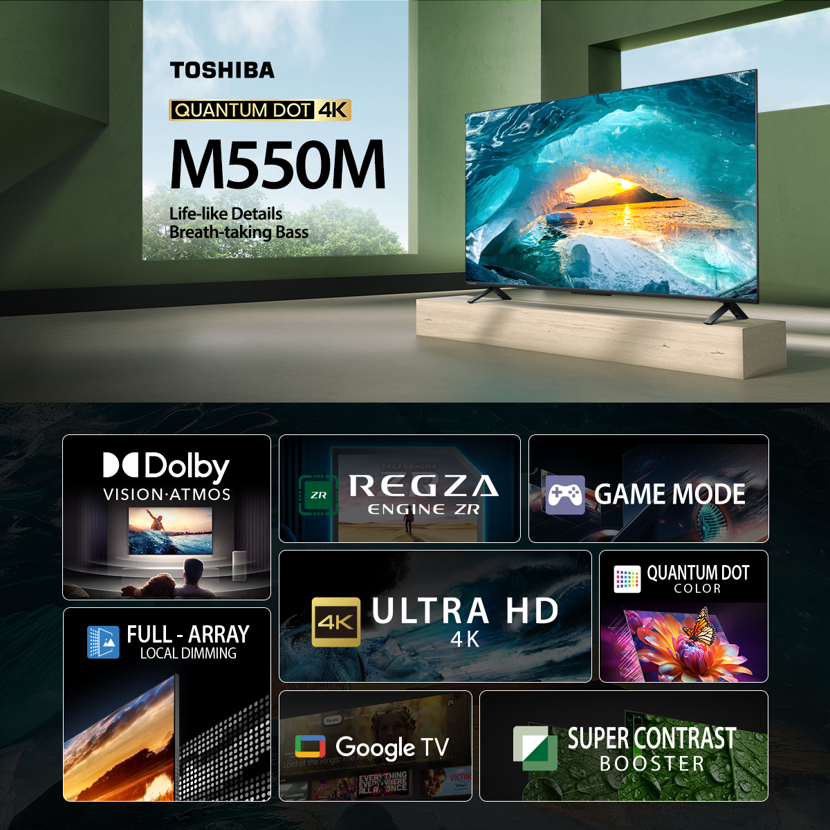 Toshiba TV รุ่น 65M550MP ทีวี ขนาด 65 นิ้ว 4K Ultra HD Quantum Dot Google TV HDR10+ Smart TV