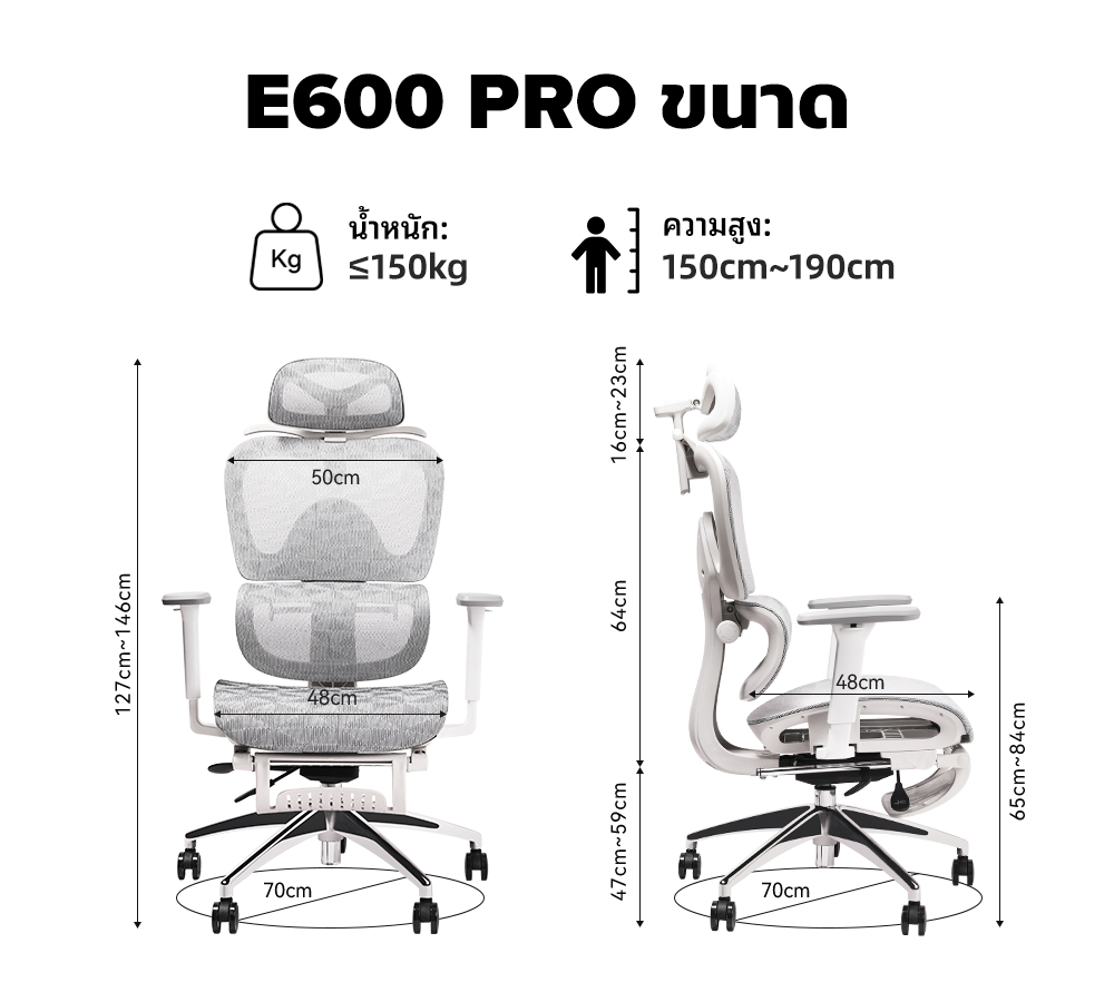 MUSSO รุ่น E600 PRO เก้าอี้สำนักงาน ergonomic ที่วางแขน 3D ปรับได้ เก้าอี้ออฟฟิศพร้อมพนักพิงศีรษะและเอวปรับได้ เก้าอี้สีเทา เก้าอี้สีดำ ราคาดี