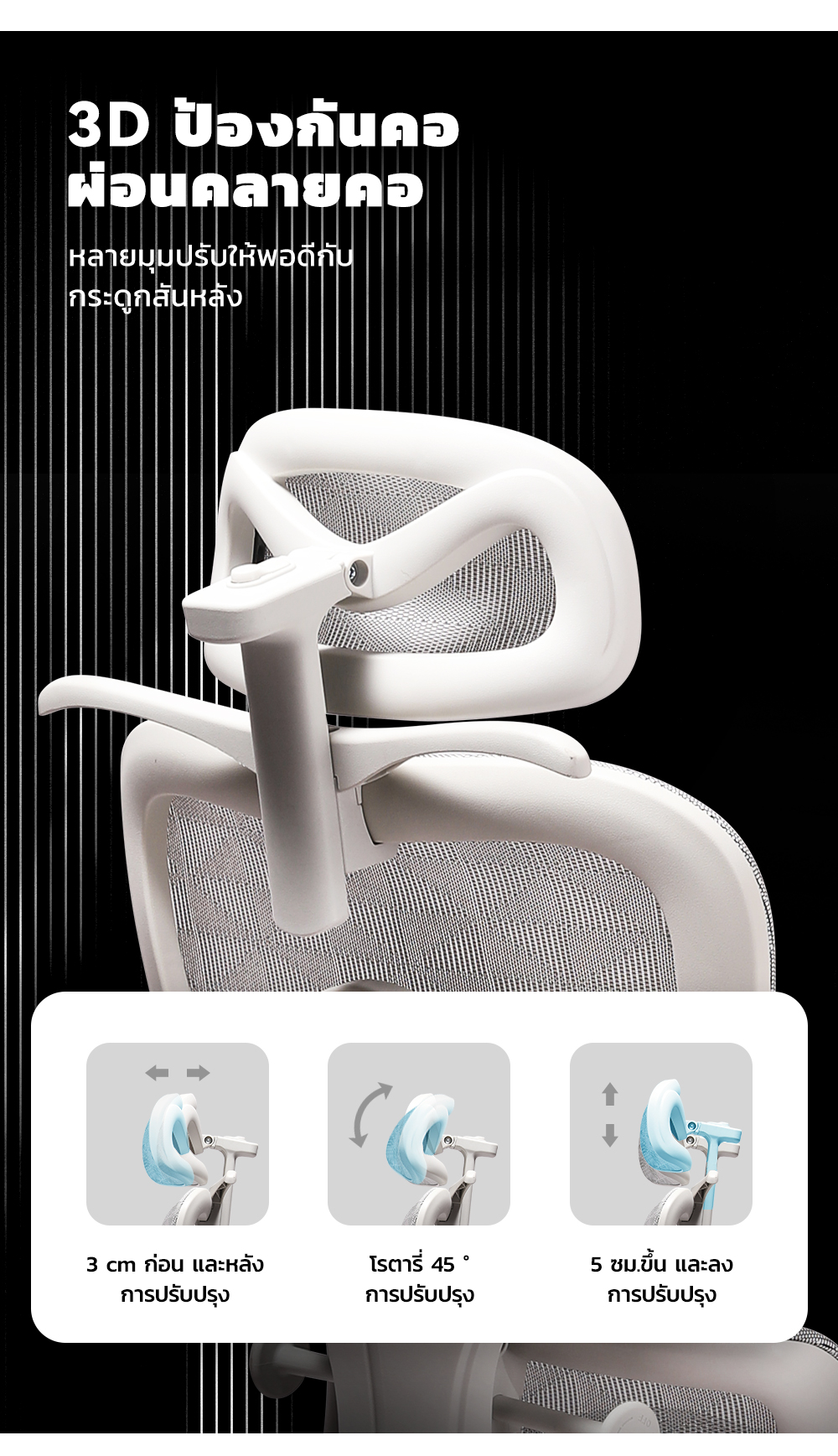 MUSSO รุ่น E600 PRO เก้าอี้สำนักงาน ergonomic ที่วางแขน 3D ปรับได้ เก้าอี้ออฟฟิศพร้อมพนักพิงศีรษะและเอวปรับได้ เก้าอี้สีเทา เก้าอี้สีดำ ราคาดี