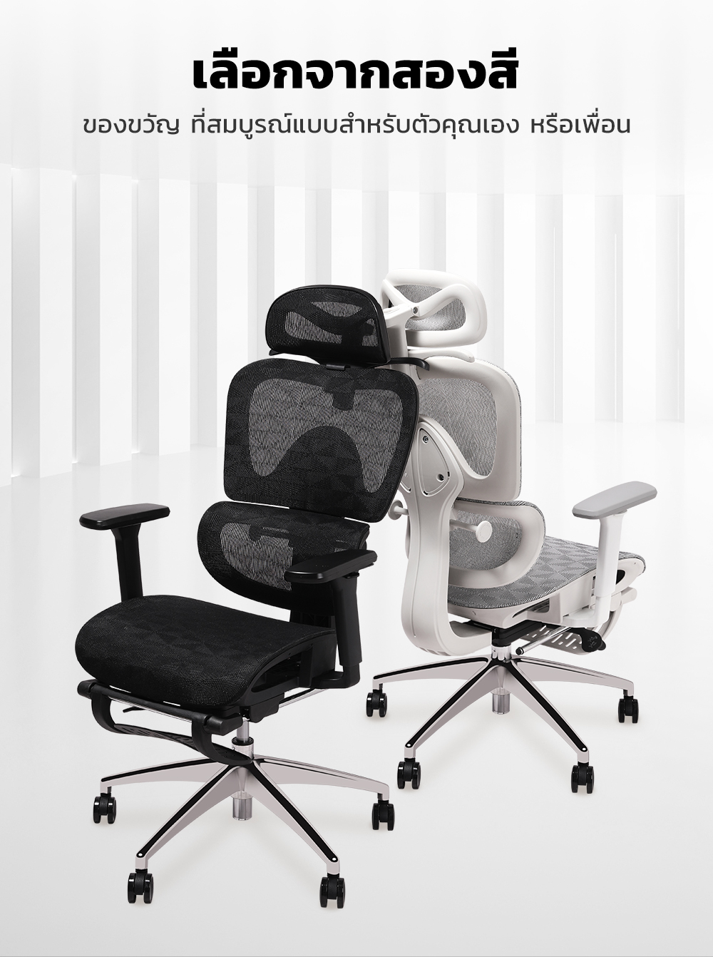 MUSSO รุ่น E600 PRO เก้าอี้สำนักงาน ergonomic ที่วางแขน 3D ปรับได้ เก้าอี้ออฟฟิศพร้อมพนักพิงศีรษะและเอวปรับได้ เก้าอี้สีเทา เก้าอี้สีดำ ราคาดี