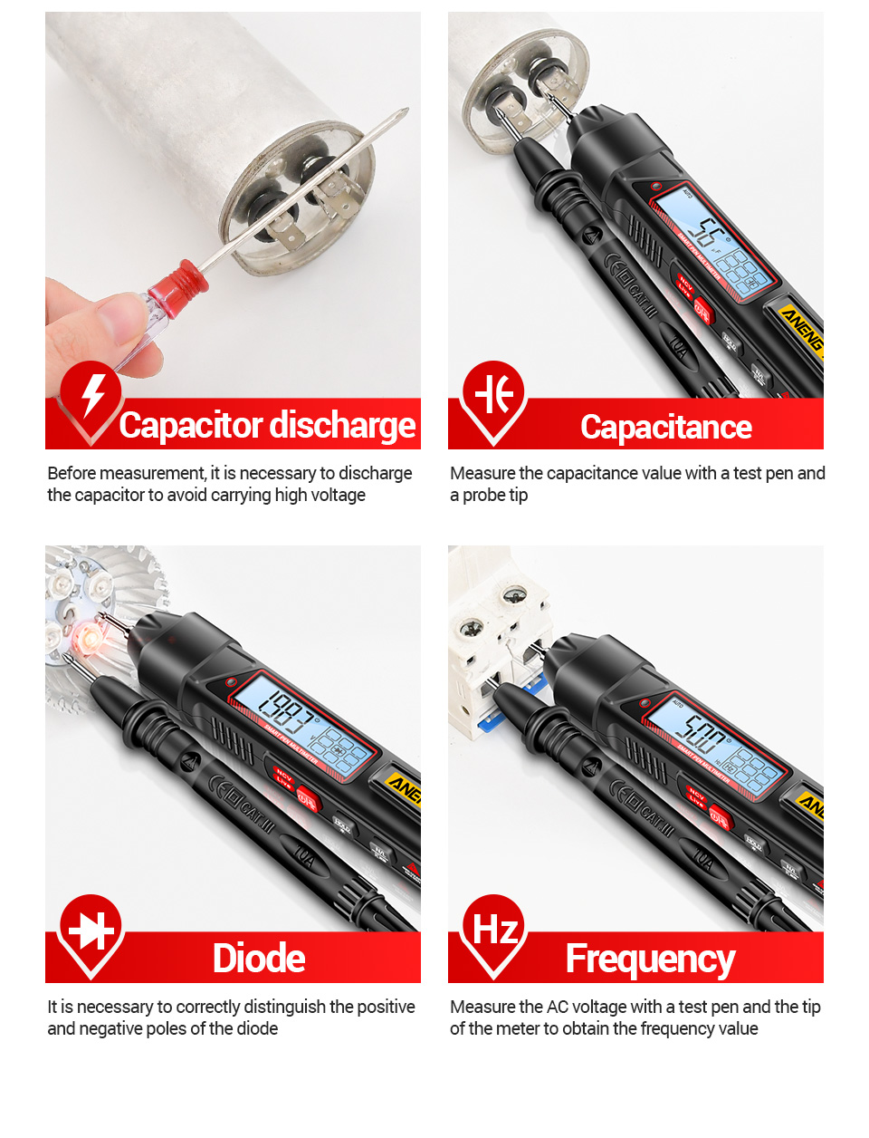 Aneng A3006 ปากกามัลติมิเตอร์ทดสอบแรงดันไฟฟ้า AC DC โอห์ม Hz 4000 ครั้ง ...