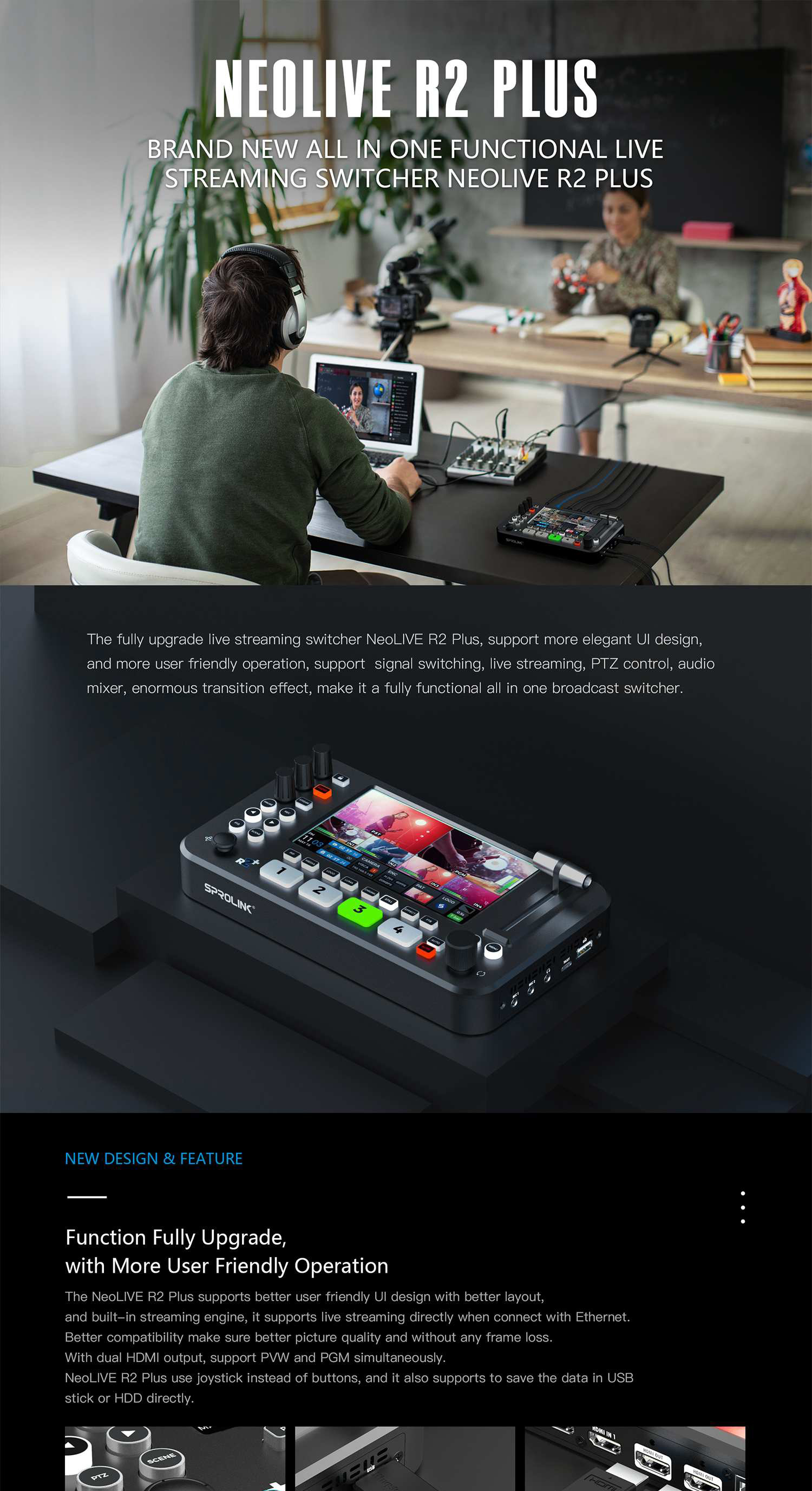 Sprolink NEOLIVE R2 PLUS All in One สวิตช์สตรีมมิ่ง USB3.0 พร้อมช่อง ...