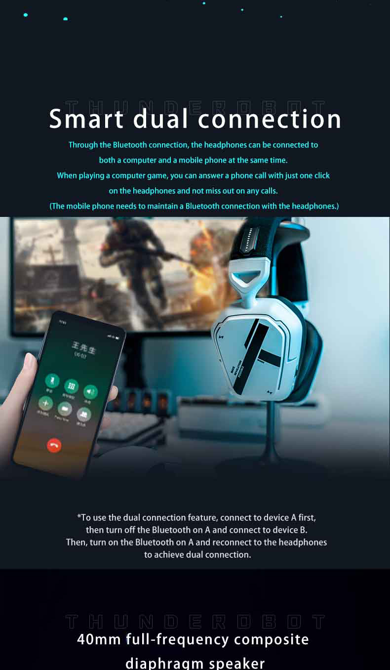 Thunderobot HL504 หูฟังบลูทูธไร้สาย ลดเสียงรบกวน RGB Light Effect ...