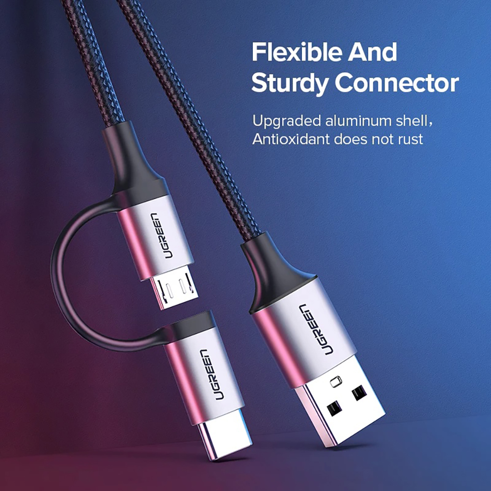 Ugreen 2 in 1 Fast Micro USB Cable USB-C สายชาร์จข้อมูล Moble โทรศัพท์ ...