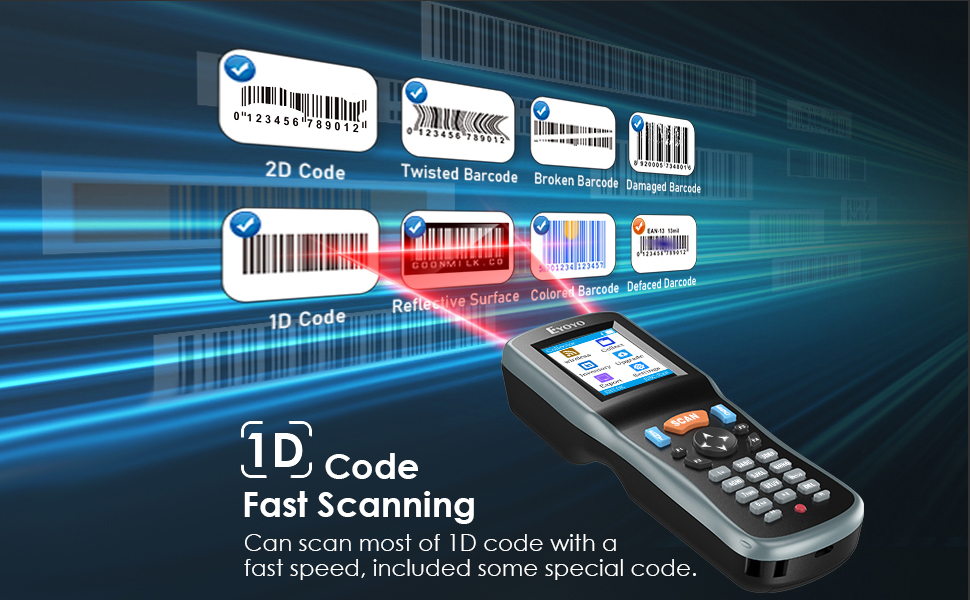 Eyoyo เครื่องสแกนบาร์โค้ดไร้สาย QR 1D 2D Wireless Barcode Scanner พร้อม ...