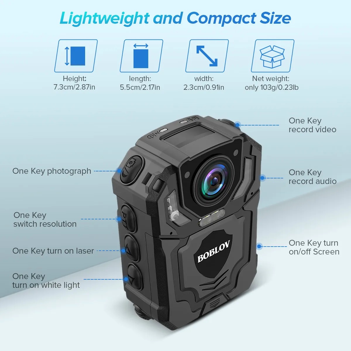 BOBLOV T5 Body Camera กล้องติดตัว แบตเตอรี่ 1800mAh บันทึกต่อเนื่อง 13 ชั่วโมง 1296P / 30FPS