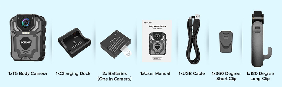 BOBLOV T5 Body Camera กล้องติดตัว แบตเตอรี่ 1800mAh บันทึกต่อเนื่อง 13 ชั่วโมง 1296P / 30FPS