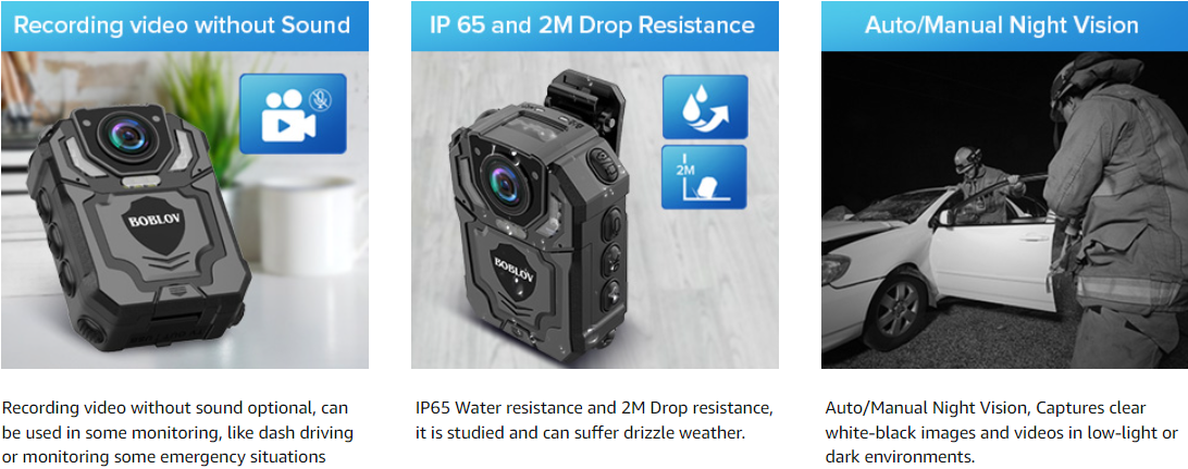 BOBLOV T5 Body Camera กล้องติดตัว แบตเตอรี่ 1800mAh บันทึกต่อเนื่อง 13 ชั่วโมง 1296P / 30FPS