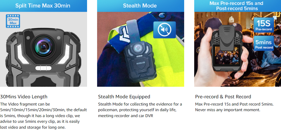 BOBLOV T5 Body Camera กล้องติดตัว แบตเตอรี่ 1800mAh บันทึกต่อเนื่อง 13 ชั่วโมง 1296P / 30FPS