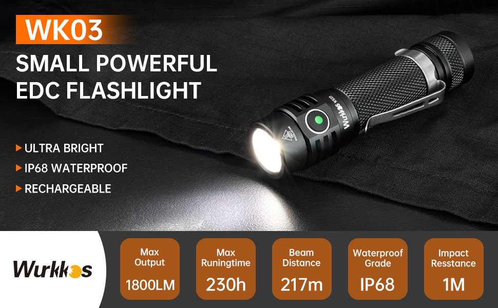 Lampe Torche Wurkkos WK03 1800LM SST40 - USB C Rechargeable 18650 - EDC