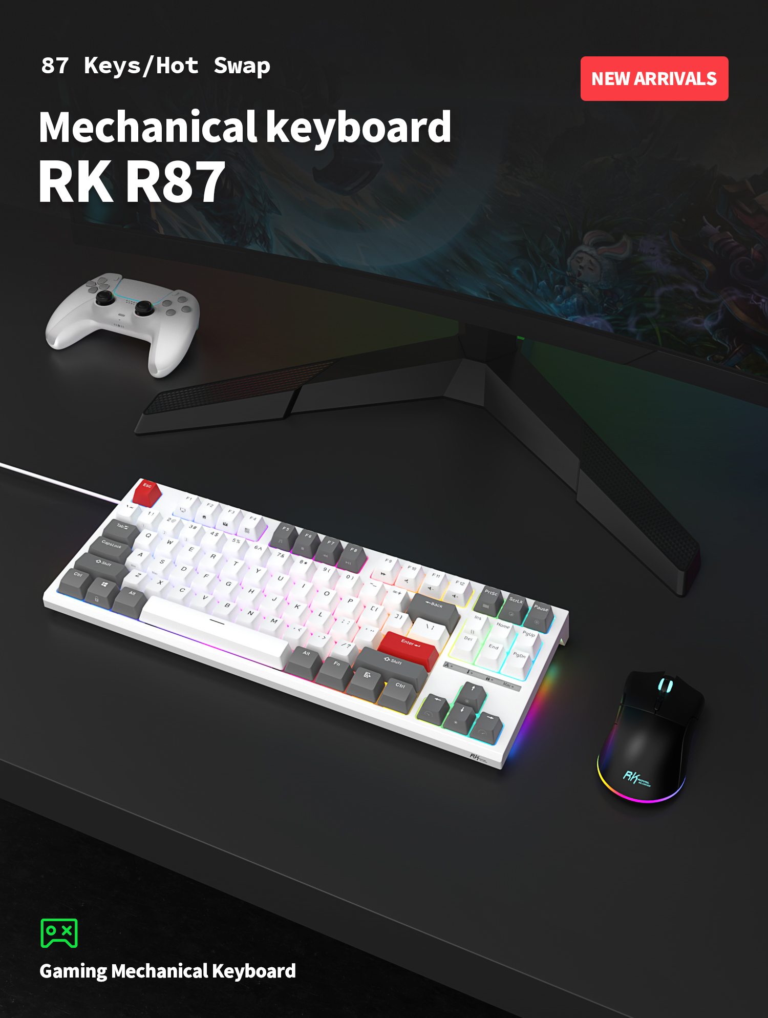 Rk ROYAL KLUDGE R87 คีย์บอร์ดเมคคานิคอล แบบใช้สาย RGB 80% USB เป็น C ...