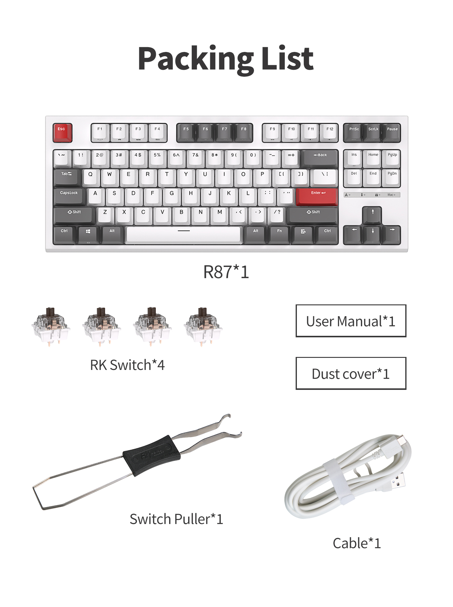 Rk ROYAL KLUDGE R87 คีย์บอร์ดเมคคานิคอล แบบใช้สาย RGB 80% USB เป็น C ...