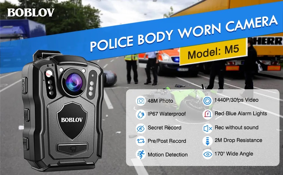 BOBLOV M5 Body Camera กล้องติดตัว แบตเตอรี่ 4200mAh บันทึกต่อเนื่อง 15 ชั่วโมง 2K / 30FPS