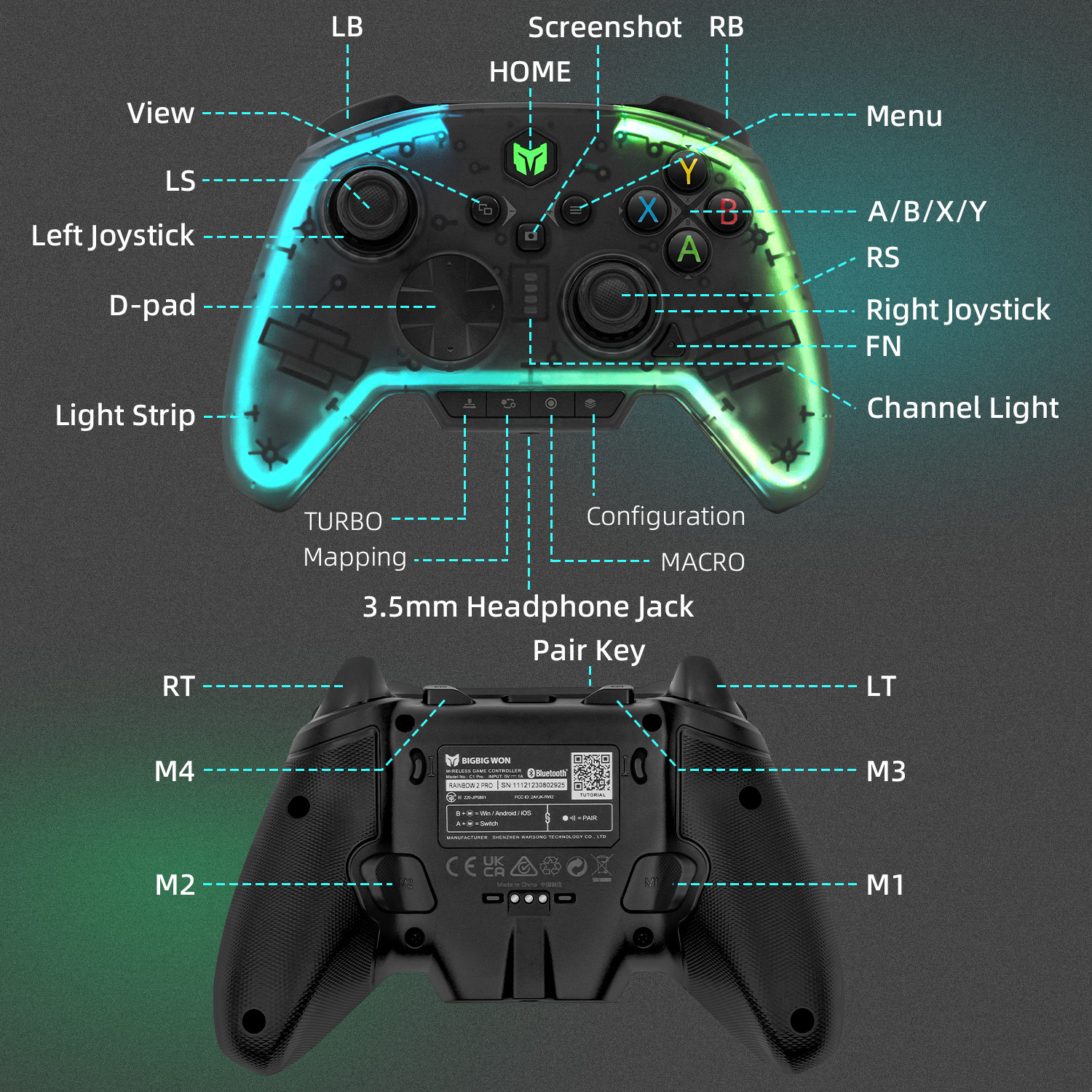 RAINBOW 2 Pro Wireless Game Controller for Nintendo Switch/PS4/Xbox ...