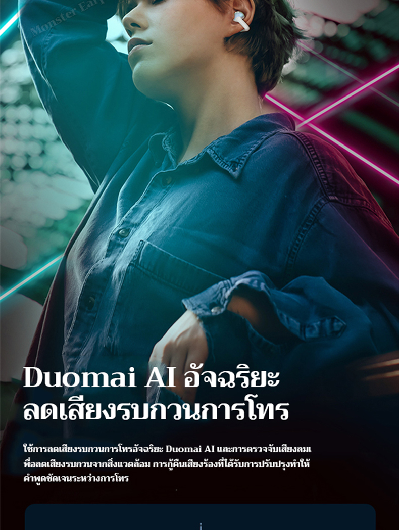 Monster AC600 Open Ear หูฟังบลูทูธ Bluetooth 5.4 ประเภทคลิปหนีบหูแบบไม่ใส่ในหู หูฟังไร้สาย ANC การลดเสียงรบกวน