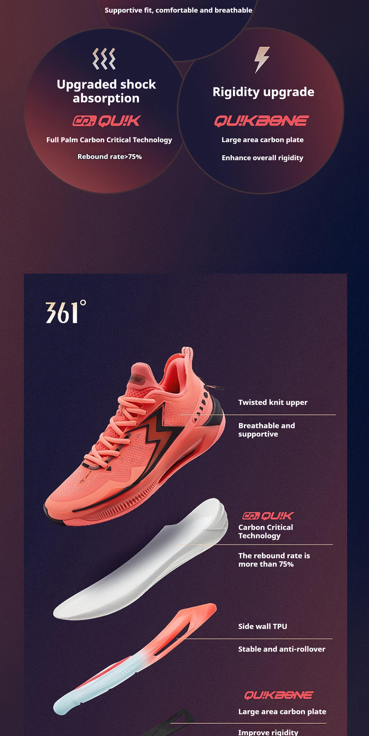【จัดส่งในไทย】361 Degrees Big3 50 Quick Pro รองเท ้ าบาสเก ็ ตบอลผู ้ 