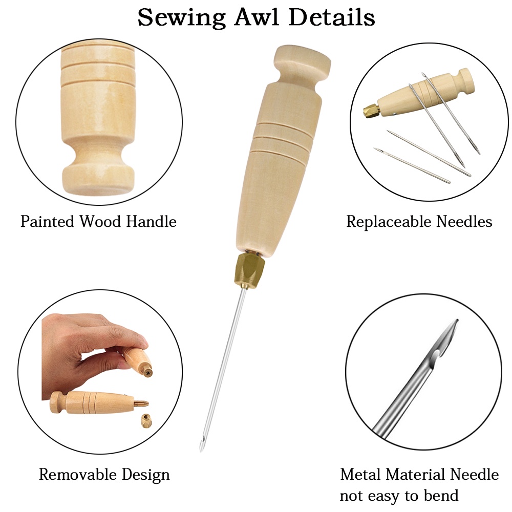 ยี่ห้อใหม่หนังชุดเย็บผ้า DIY หนังเย็บ Awl Sharp เข็มไม้ชุดรองเท้าหนัง ...