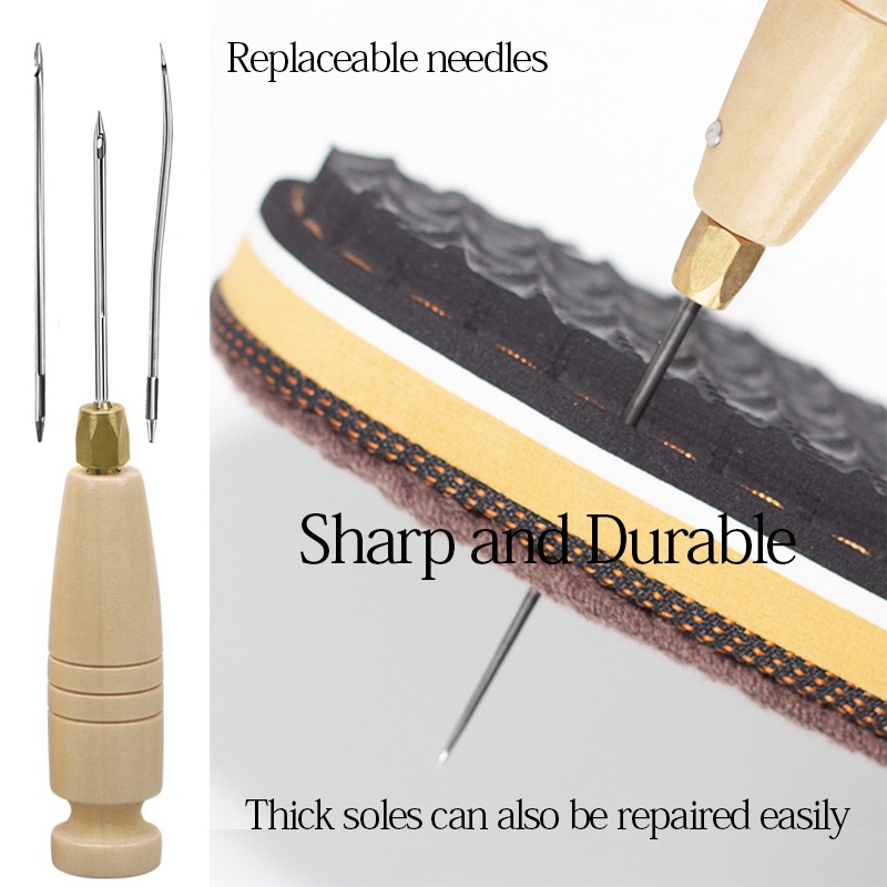 ยี่ห้อใหม่หนังชุดเย็บผ้า DIY หนังเย็บ Awl Sharp เข็มไม้ชุดรองเท้าหนัง ...