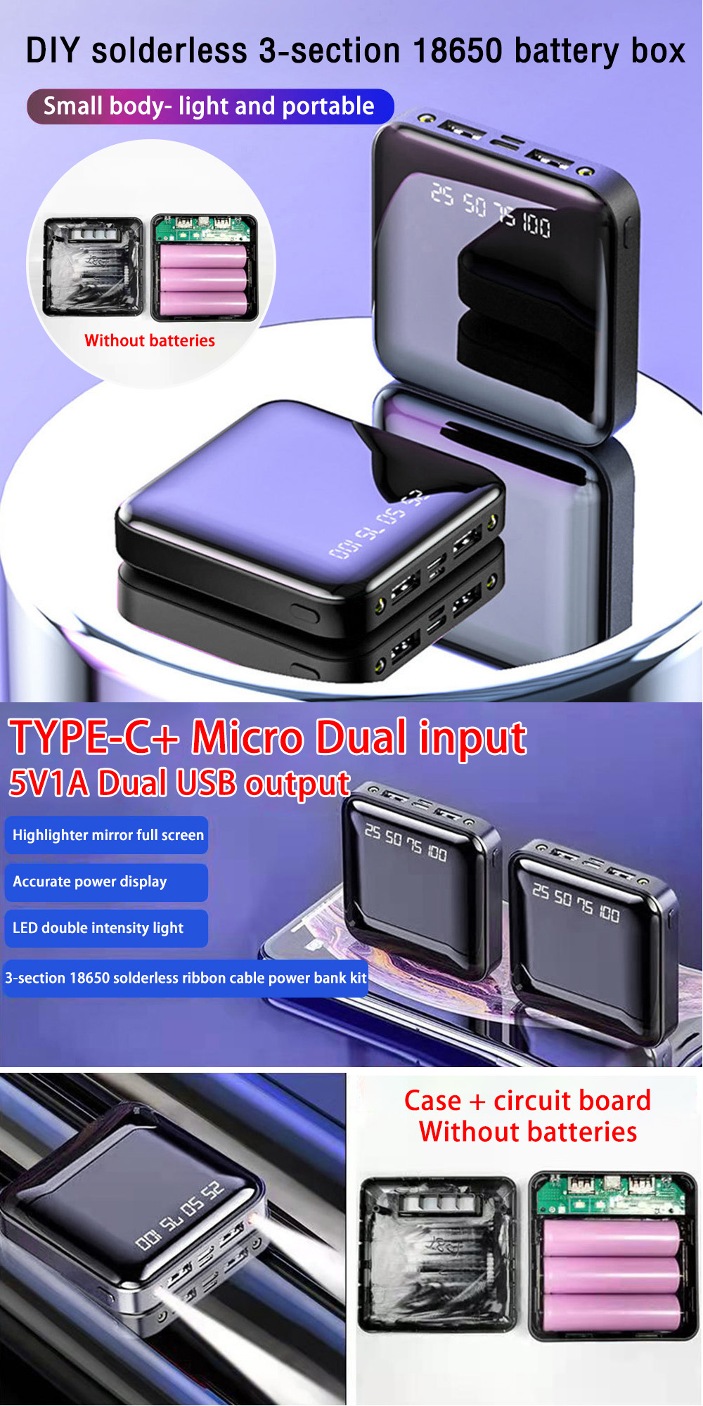 18650 กล ่ องชาร ์ จแบตเตอรี ่ แบบพกพา Power Bank ชุด DIY Fast Charging ...