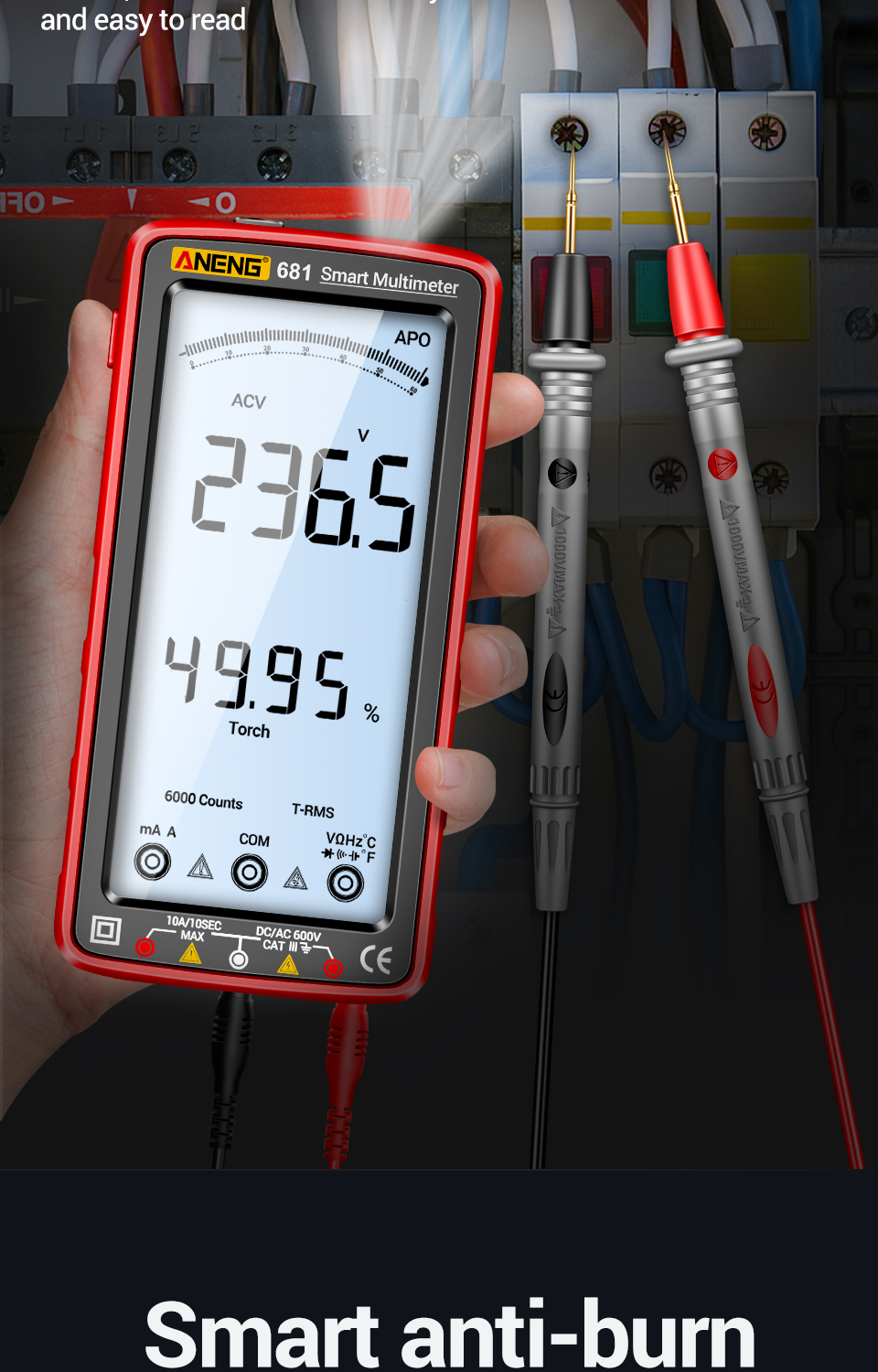 Aneng 681 Non-contact ชาร ์ จ VA Reverse Display Multimeter Auto Range ...