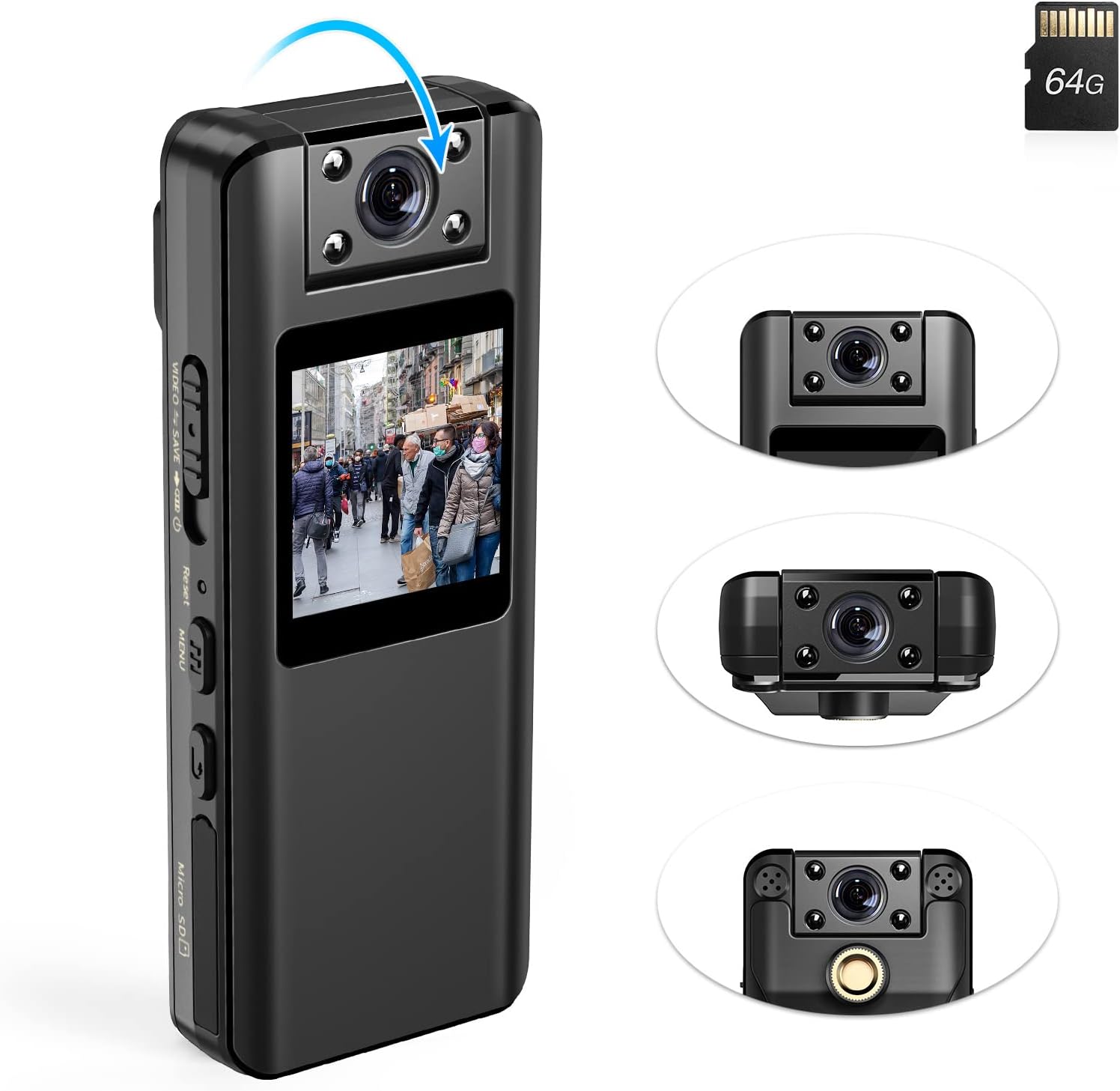 BOBLOV A22 กล้องจิ๋วติดตัว Body Camera กล้องติดตัว แบตเตอรี่ 2200mAh บันทึกต่อเนื่อง 10 ชั่วโมง เลนส์หมุนได้ 180 องศา 1080P / 30FPS