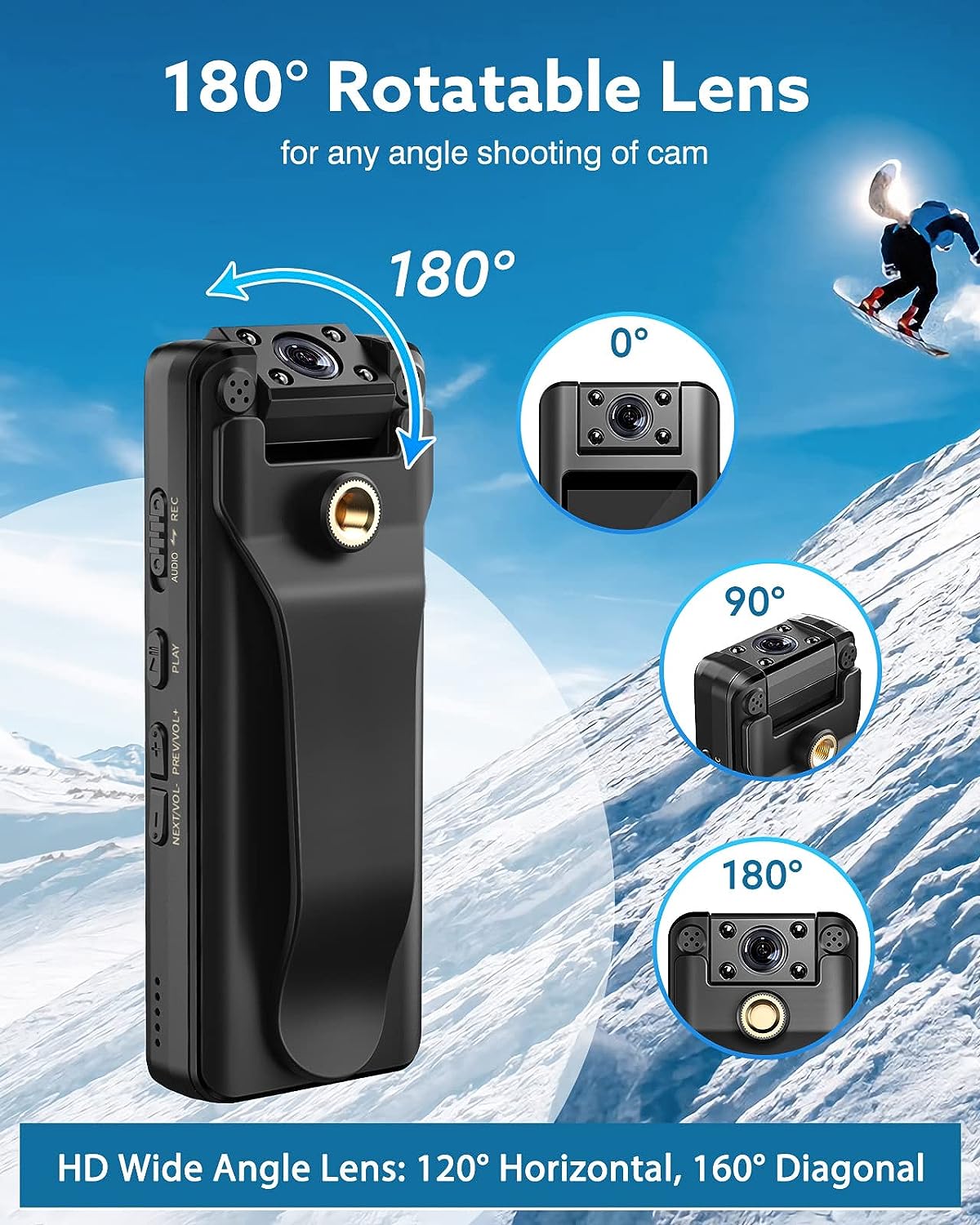 BOBLOV A22 กล้องจิ๋วติดตัว Body Camera กล้องติดตัว แบตเตอรี่ 2200mAh บันทึกต่อเนื่อง 10 ชั่วโมง เลนส์หมุนได้ 180 องศา 1080P / 30FPS