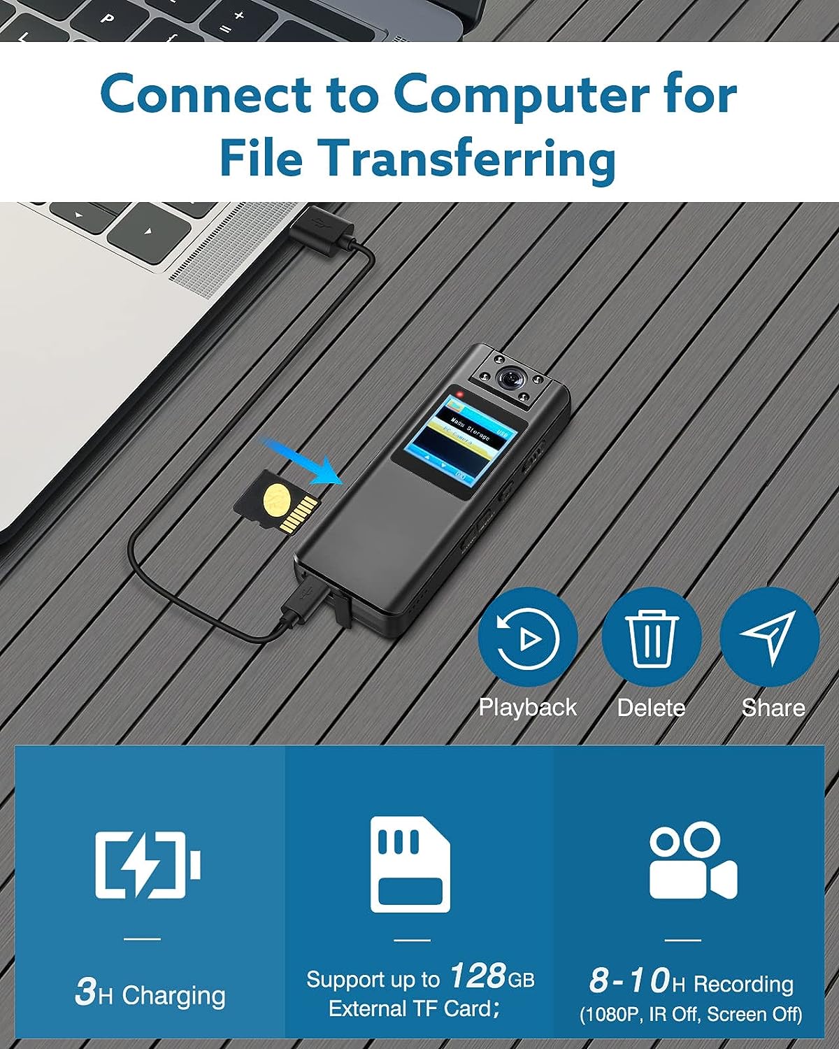 BOBLOV A22 กล้องจิ๋วติดตัว Body Camera กล้องติดตัว แบตเตอรี่ 2200mAh บันทึกต่อเนื่อง 10 ชั่วโมง เลนส์หมุนได้ 180 องศา 1080P / 30FPS