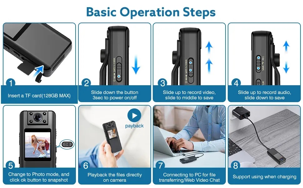 BOBLOV A22 กล้องจิ๋วติดตัว Body Camera กล้องติดตัว แบตเตอรี่ 2200mAh บันทึกต่อเนื่อง 10 ชั่วโมง เลนส์หมุนได้ 180 องศา 1080P / 30FPS