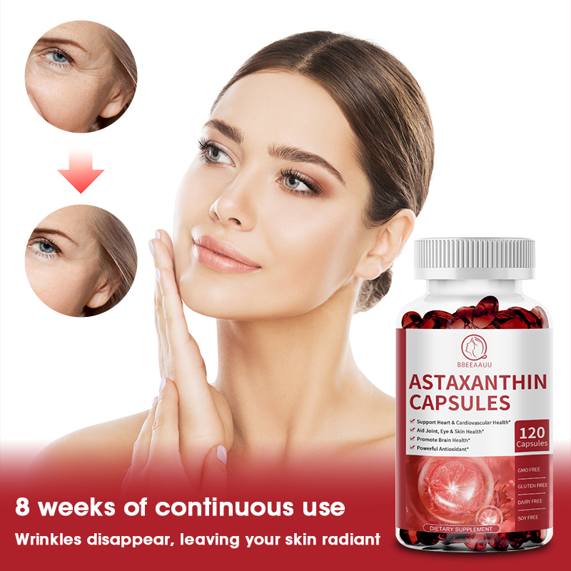 BBEEAAUU Beau Astaxanthin 120 แคปซูล Capsules แอสตาแซนธิน สารสกัดจาก สาหร่ายสีแดง สาหร่ายฮีมาโตค็อกคัส พลูวิเอลิส