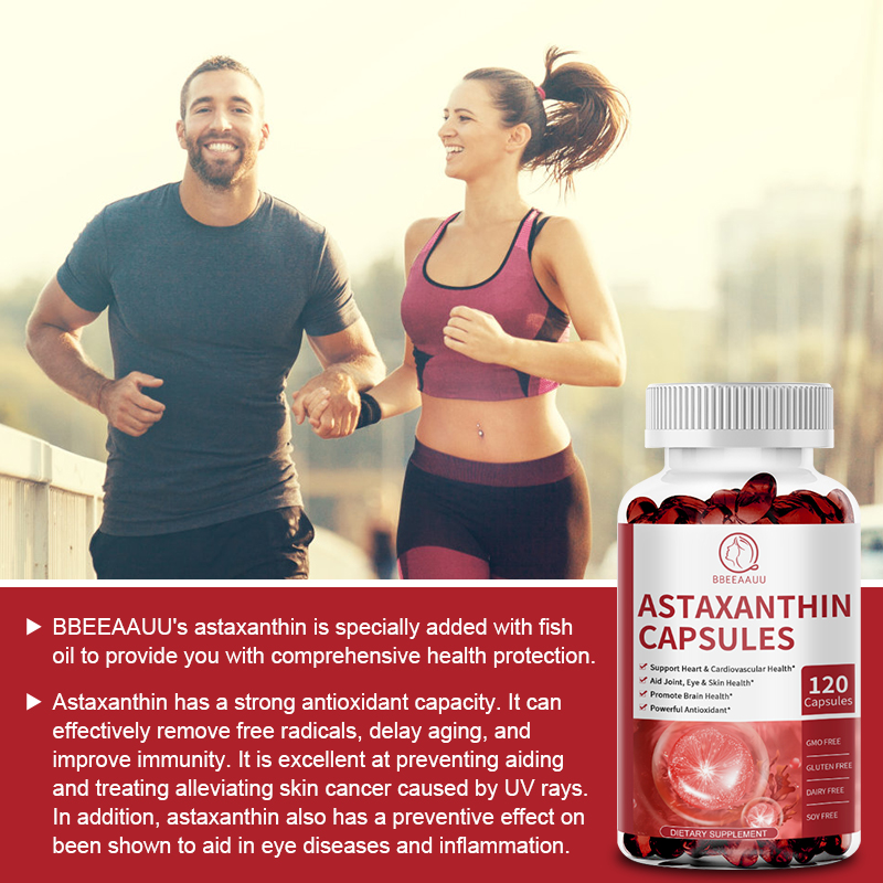 BBEEAAUU Beau Astaxanthin 120 แคปซูล Capsules แอสตาแซนธิน สารสกัดจาก สาหร่ายสีแดง สาหร่ายฮีมาโตค็อกคัส พลูวิเอลิส