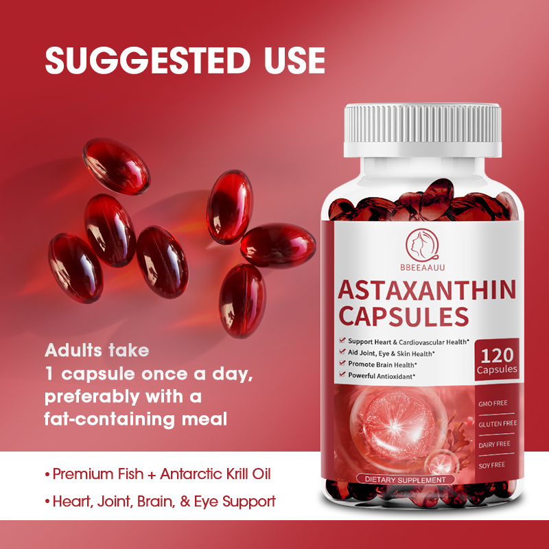 BBEEAAUU Beau Astaxanthin 120 แคปซูล Capsules แอสตาแซนธิน สารสกัดจาก สาหร่ายสีแดง สาหร่ายฮีมาโตค็อกคัส พลูวิเอลิส