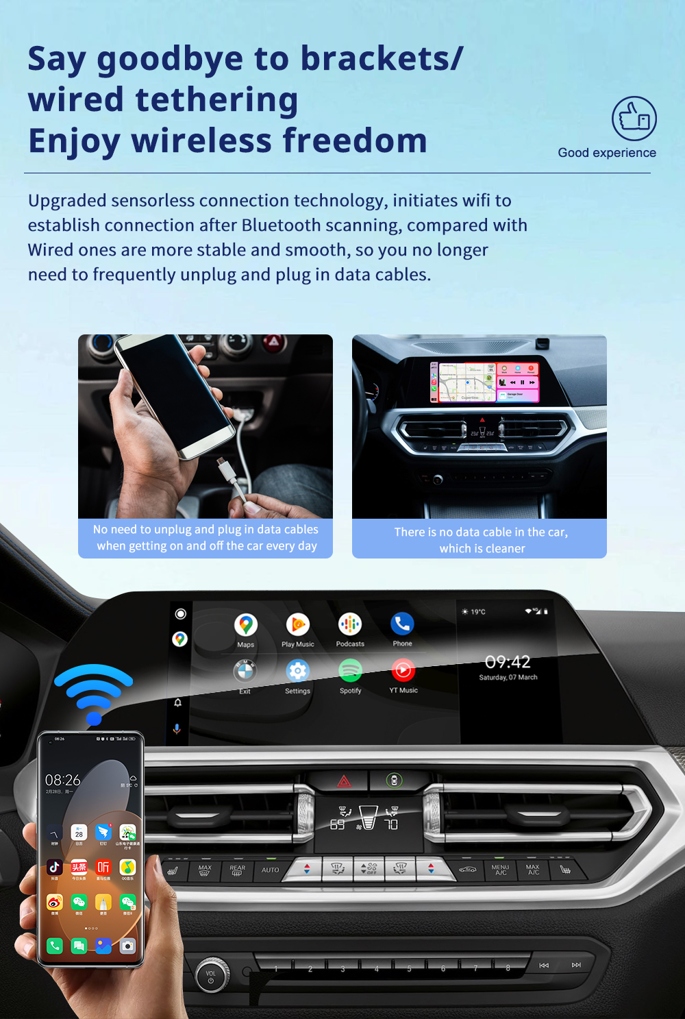Xda แบบมีสายกับไร้สาย Mini 2 in 1 AI Box Carplay 5G Wif & Bluetooth 5.0 ...