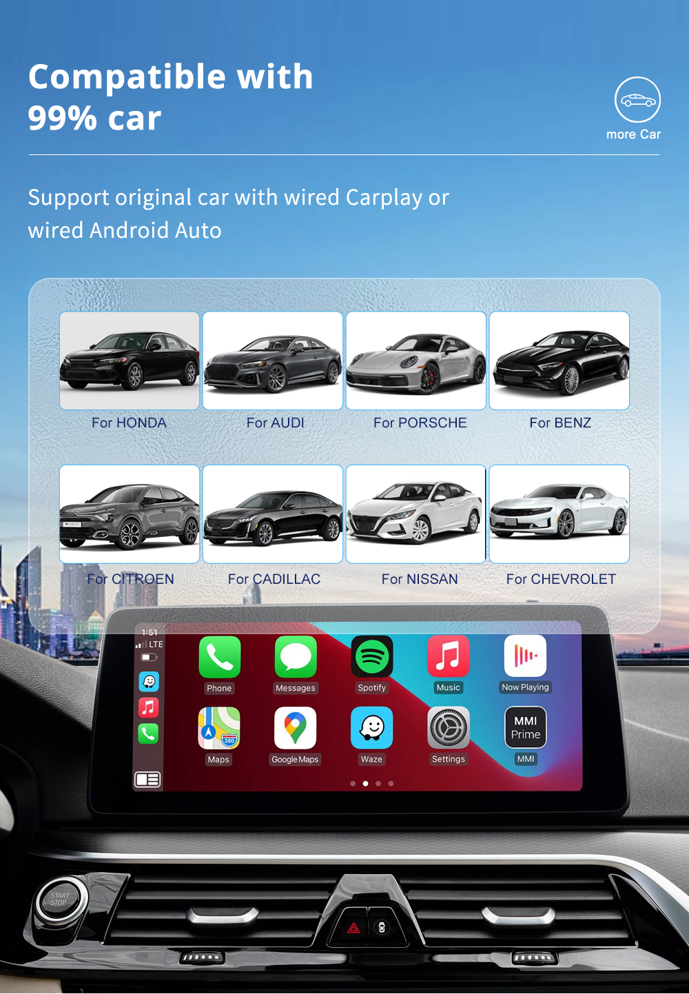 Xda แบบมีสายกับไร้สาย Mini 2 in 1 AI Box Carplay 5G Wif & Bluetooth 5.0 ...