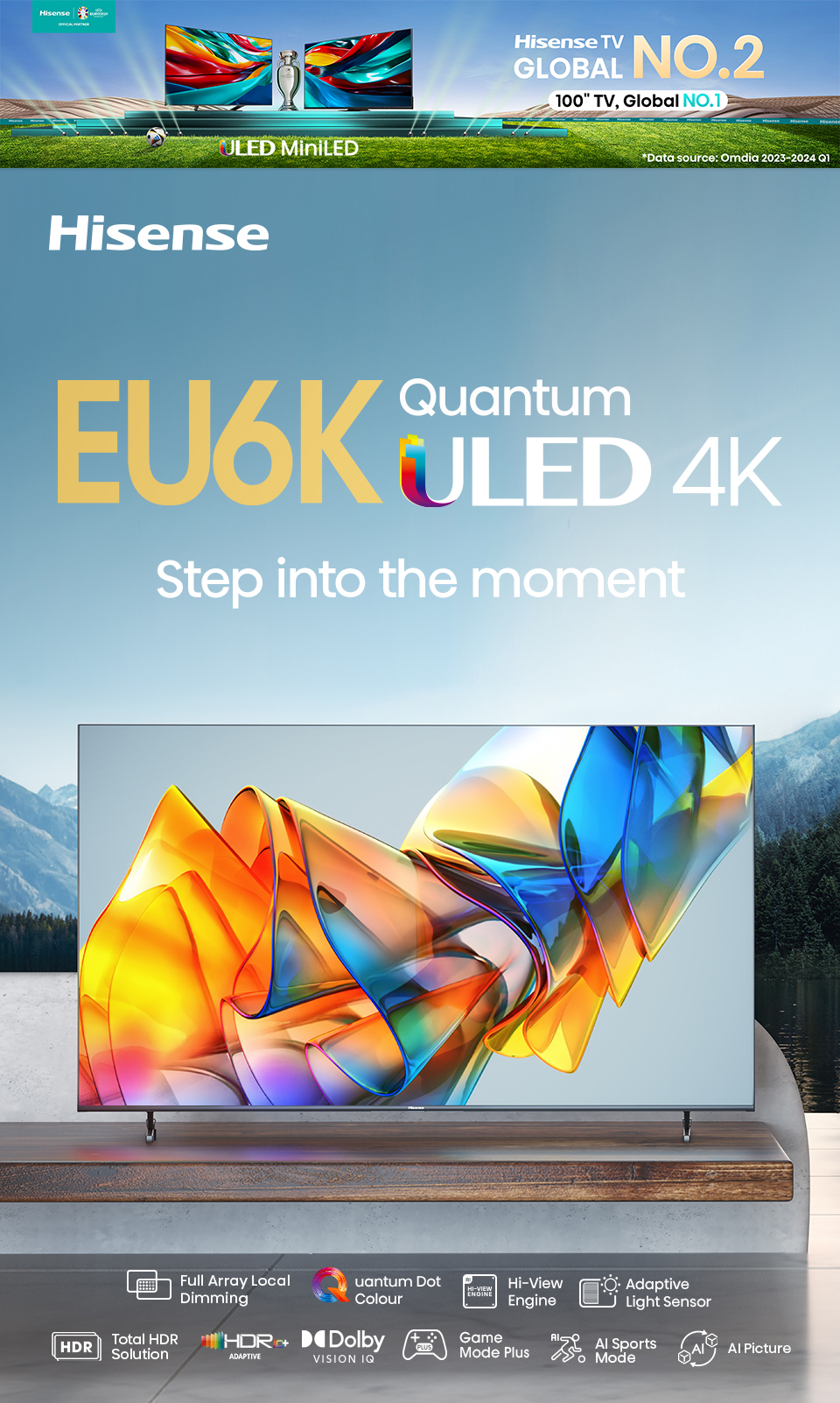 Hisense TV 43EU6K ULED 4K Google TV Quantum Dot MEMC Netflix & Youtube Wifi 2.4 & 5Ghz /DVB-T2 / USB2.0 / HDMI /AV