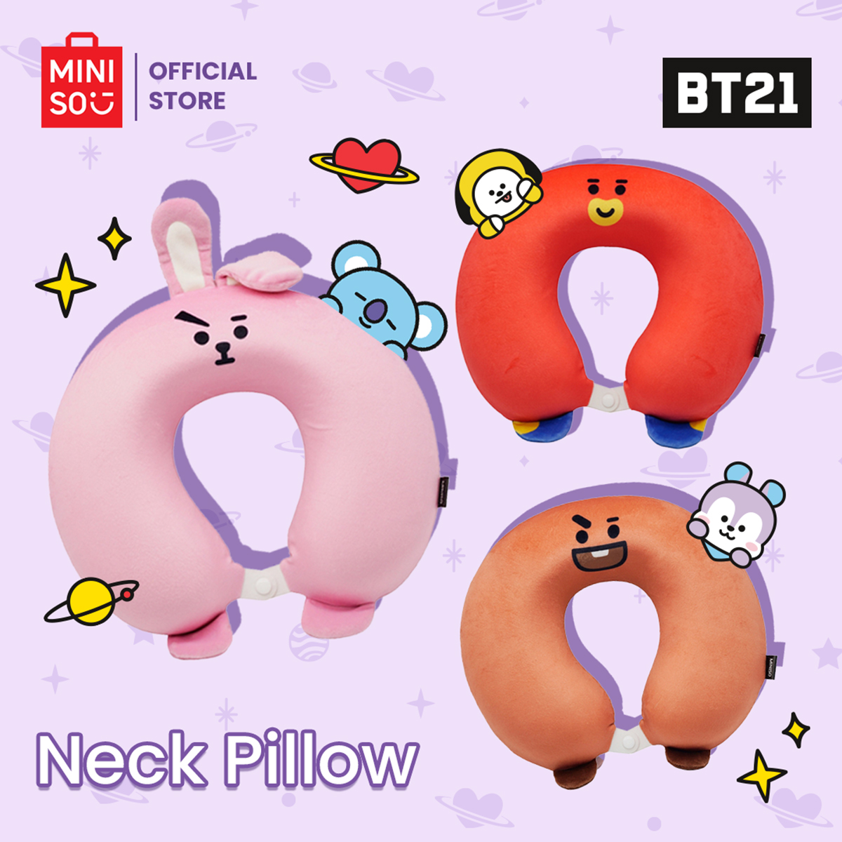 MINISO ซื้อ 1 แถม 1 ฟรีMiniso x BT21 คอลเลกชันหมอนรองคอ U-รูปหน่วย ...