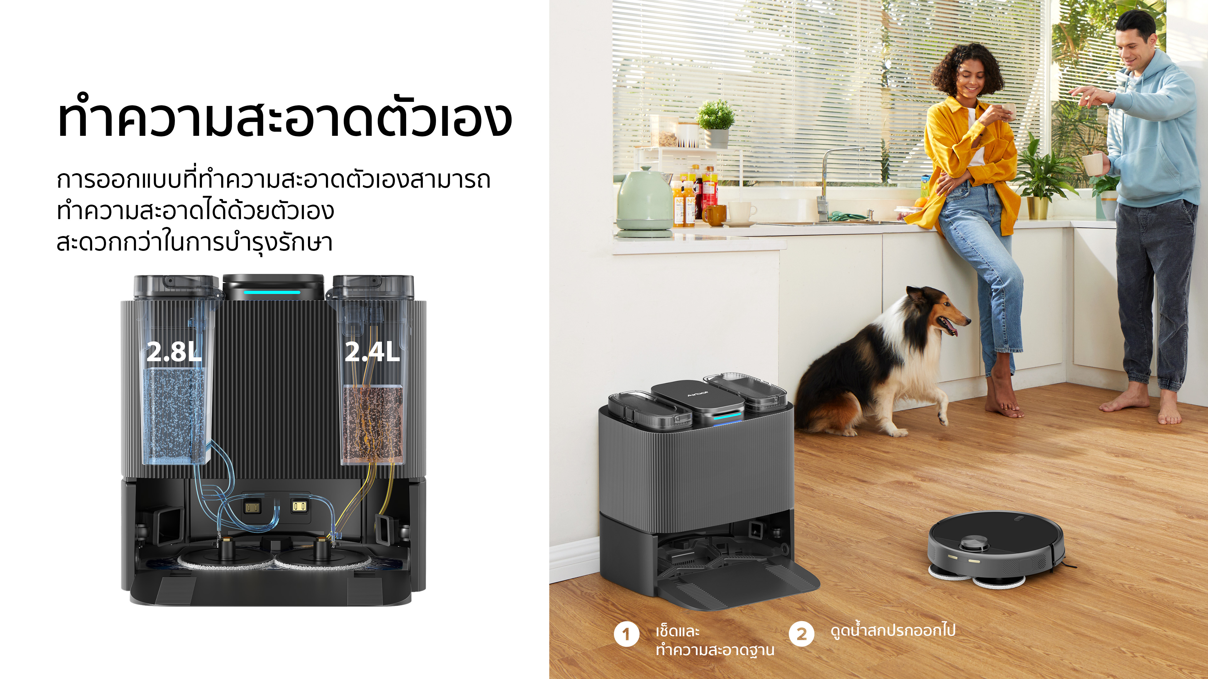 Airbot L108S Pro Ultra, 8000Pa Robot Vacuum ทำความสะอาดตัวเอง ทำให้แห้ง APP ควบคุมหุ่นยนต์กวาดอัจฉริยะ