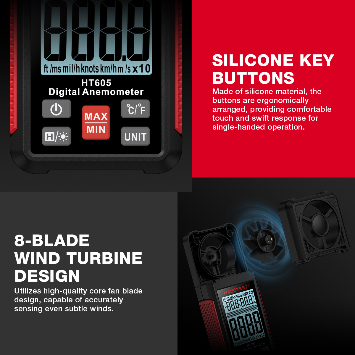【จัดส่งจากกรุงเทพ】HABOTEST HT605 เครื่องวัดความเร็วลม แบบพกพา ความ ...