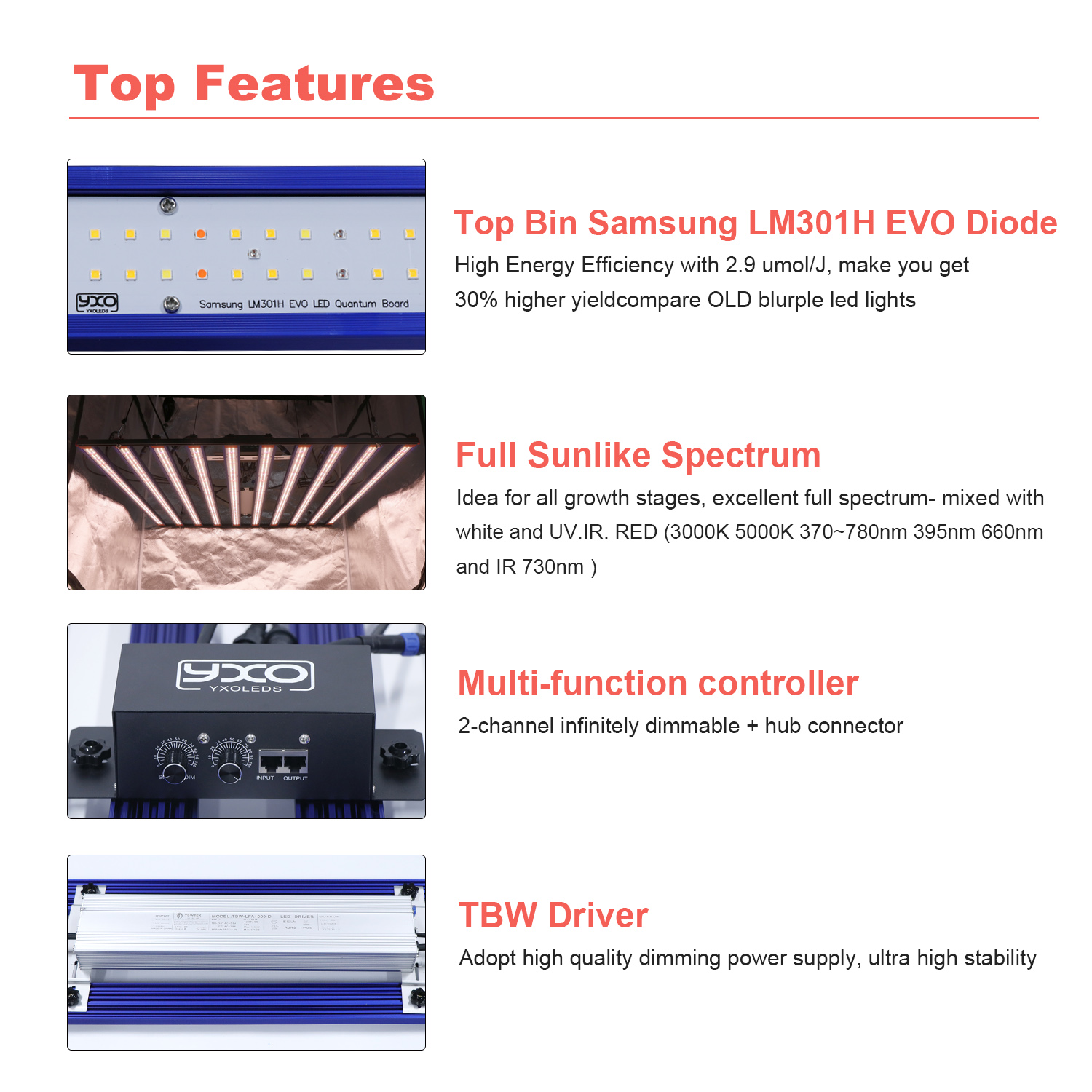 1000w SamsungLM301H EVO ไฟ led เติบโต 2 dimming channels led grow light ...