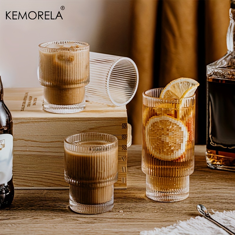 KEMORELA 6PCS Stackable Ribbed Glassware Tumbler Set, แก้วค็อกเทล, แก้ว ...