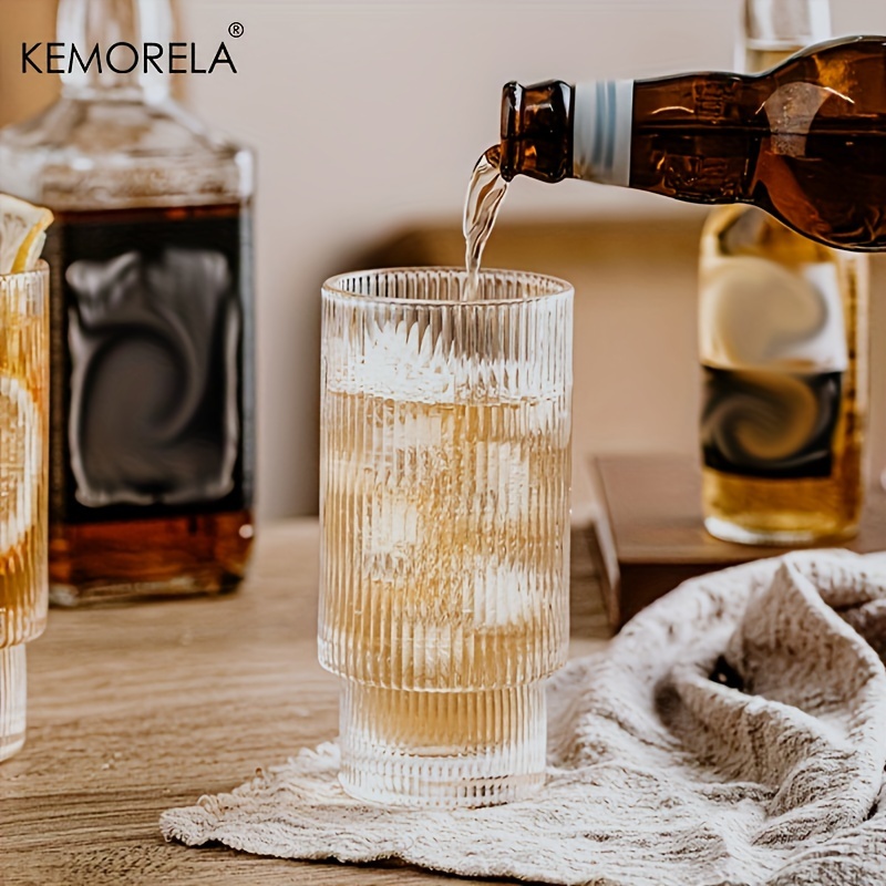 KEMORELA 6PCS Stackable Ribbed Glassware Tumbler Set, แก้วค็อกเทล, แก้ว ...