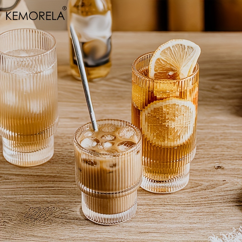 KEMORELA 6PCS Stackable Ribbed Glassware Tumbler Set, แก้วค็อกเทล, แก้ว ...