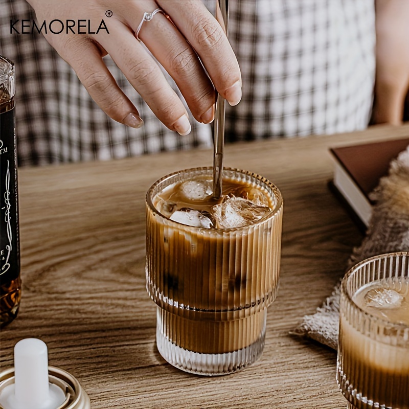 KEMORELA 6PCS Stackable Ribbed Glassware Tumbler Set, แก้วค็อกเทล, แก้ว ...