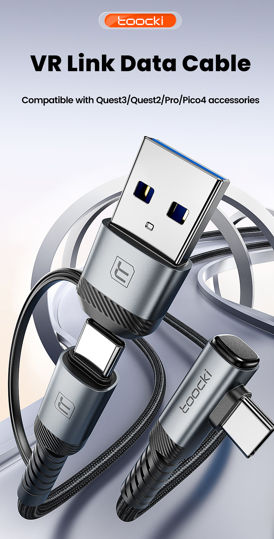 Toocki 2-In-1 USBC VR Link สําหรับ Quest 3 ชุดหูฟัง VR USB3.2 Gen1 ...
